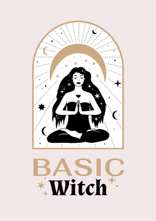Ontwerpsjabloon van Poster van astrologische inspiratie met mediterende heks