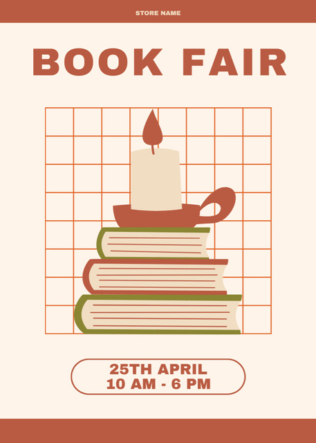 Book Fair Ad with Simple Illustration of Literature Flayer Modelo de Design