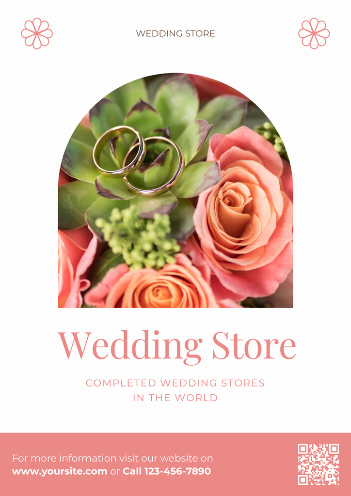 Golden Wedding Rings on Bouquet of Roses Poster – шаблон для дизайна
