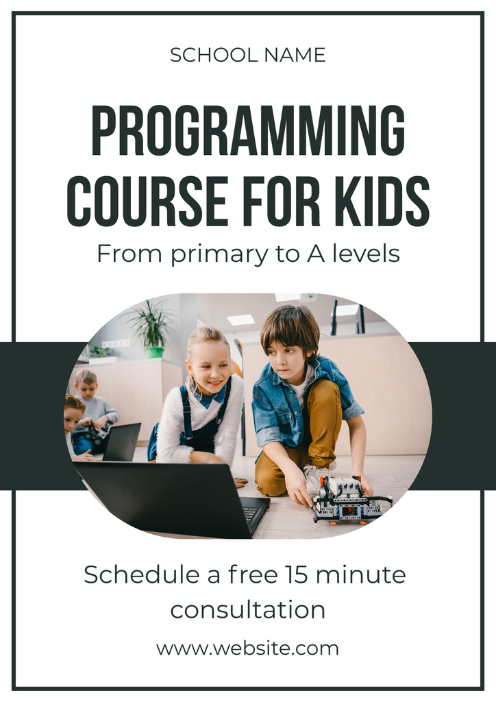 Kids on Computer Programming Course Poster – шаблон для дизайна
