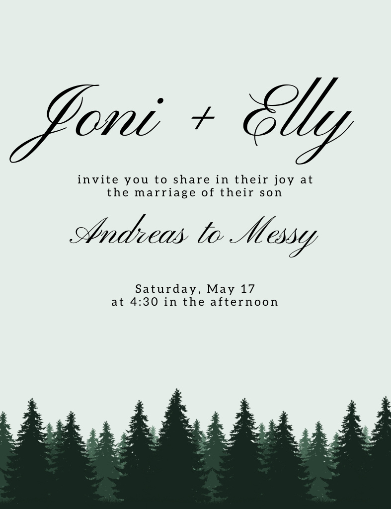 Wedding Announcement on Background of Forest Invitation 13.9x10.7cm Design Template