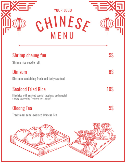 Modèle de visuel China Dumpling Special Price Announcement - Menu 8.5x11in