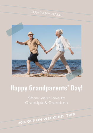 Happy Grandparents Day With Seaside Walk Together Poster 28x40in Design Template