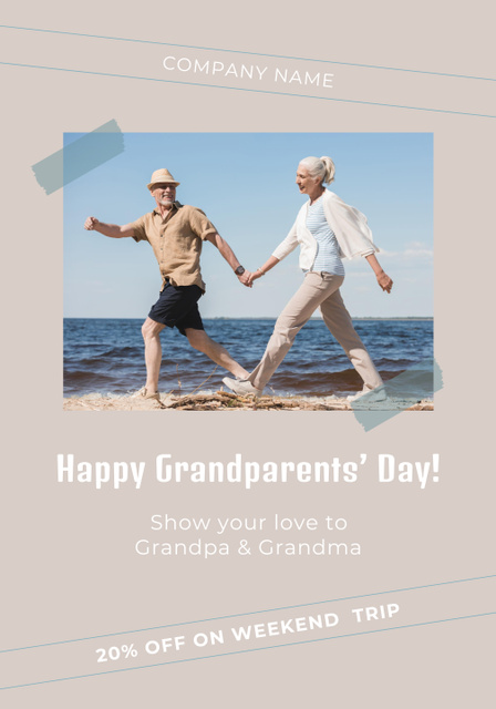 Happy Grandparents Day With Seaside Walk Together Poster 28x40in Šablona návrhu
