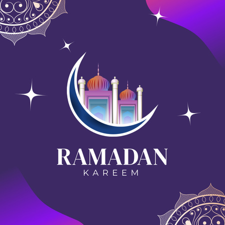 Ramadan Greeting with Mosque in Purple Instagram Design Template