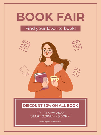 Illustrated Ad of Book Fair with Girl Poster US – шаблон для дизайну
