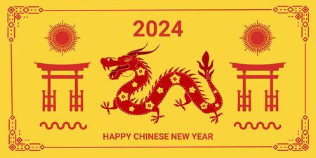 Chinese New Year Holiday Celebration with Creative Ornament Twitter Design Template