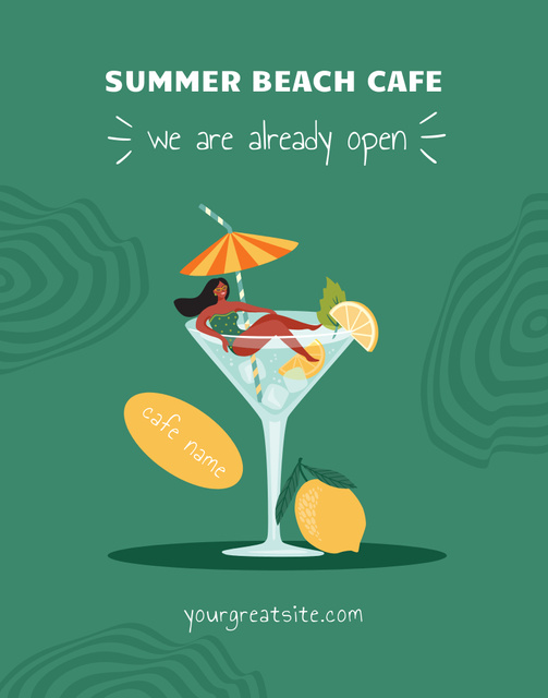 Lovely Summer Beach Cafe Promotion And Cocktail Poster 22x28in Tasarım Şablonu