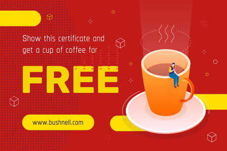 Discount Offer with Man on the Giant Coffee Cup Gift Certificate Design Template
