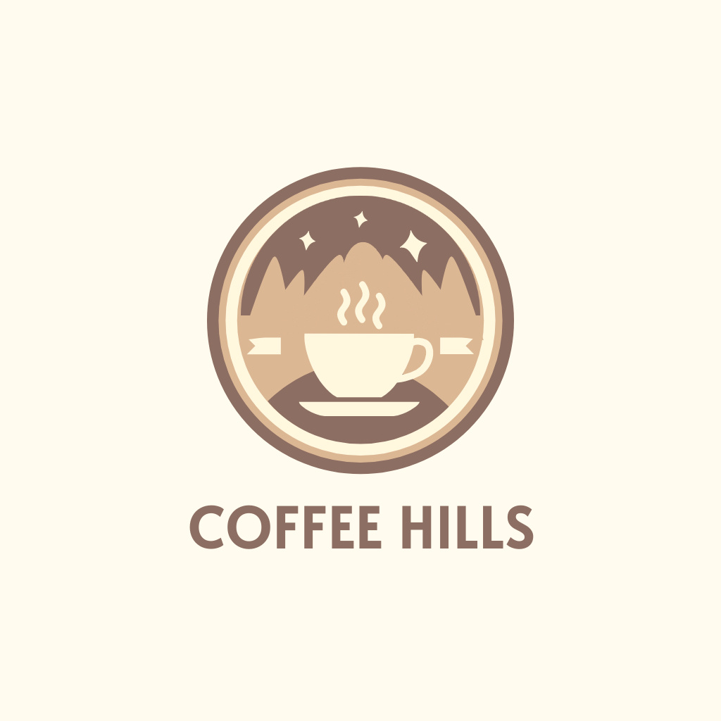 Coffee House Emblem with Beige Cup Logo Design Template