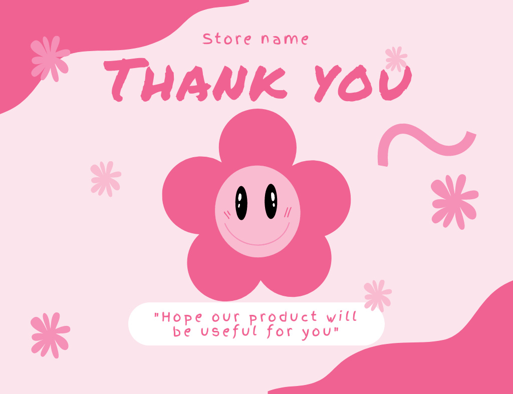 Thank You Message with Emoji on Pink Thank You Card 5.5x4in Horizontal Tasarım Şablonu