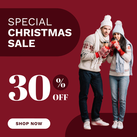 Couple Warming on Maroon Christmas Offers Instagram AD Design Template