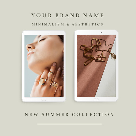 Jewelry Summer Collection Sale with Rings and Necklace Instagram Design Template