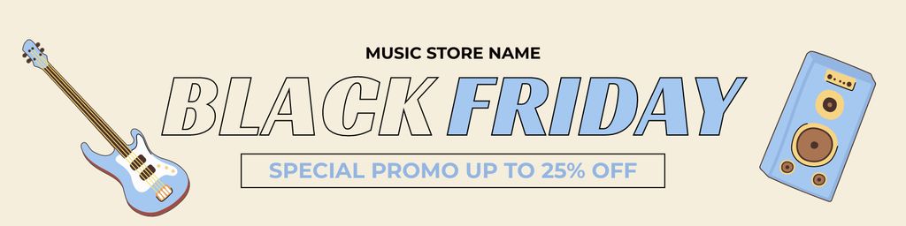 Black Friday Special Promo for Music Instruments and Equipment Twitterデザインテンプレート