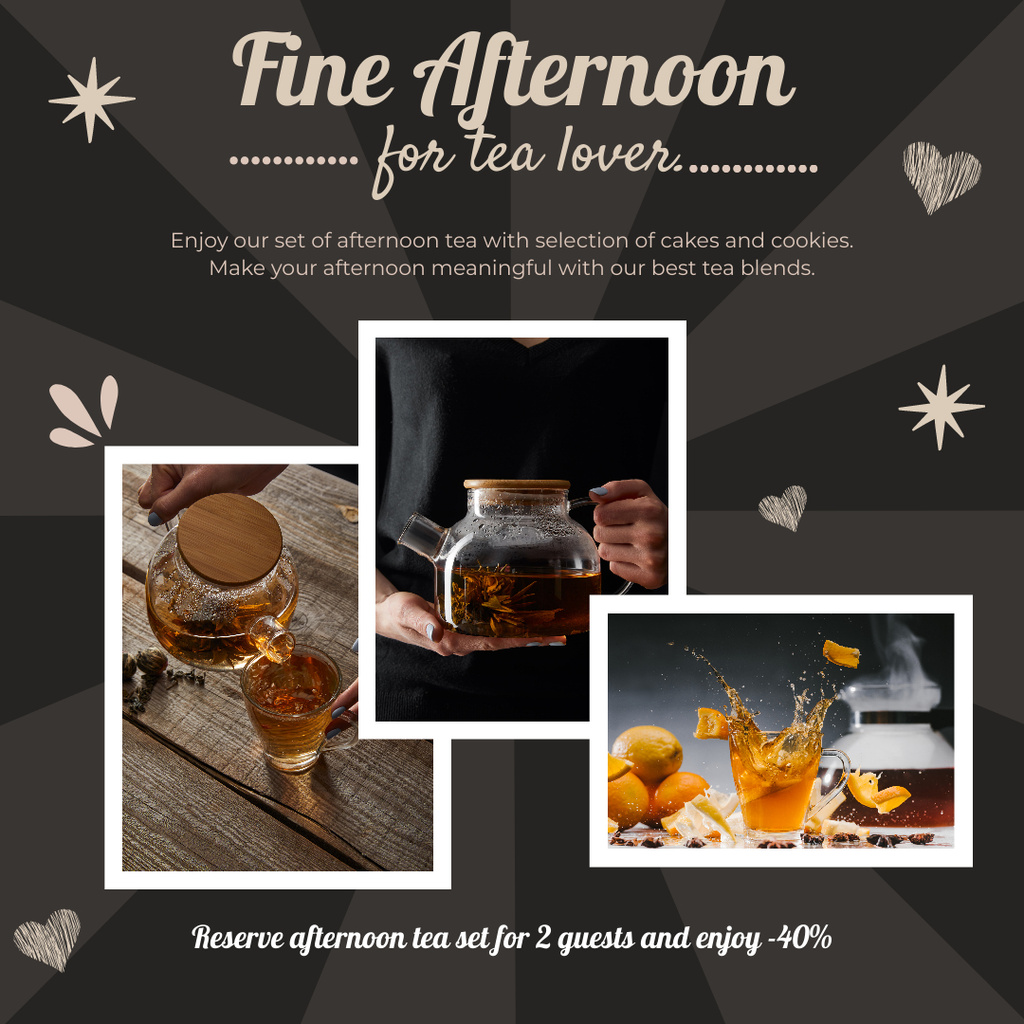 Collage with Discount Offer for Tea Set Instagramデザインテンプレート