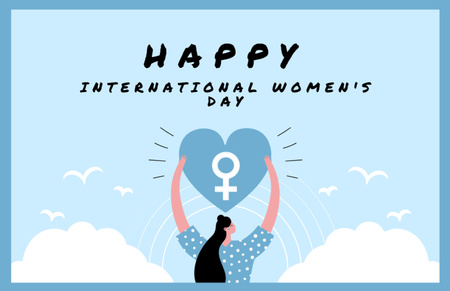 Global Feminine Empowerment Day Greeting with Woman Holding Heart Thank You Card 5.5x8.5in Šablona návrhu