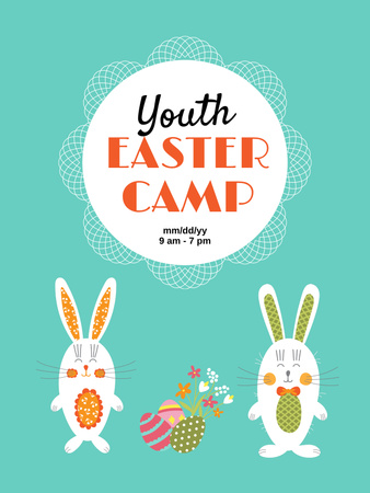 Plantilla de diseño de Impresionante promoción del campamento de Pascua de conejos y jóvenes Poster US 