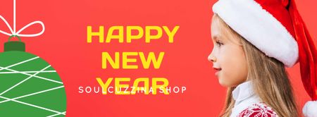 New Year Offer Child Girl in Santa Hat Facebook cover Design Template