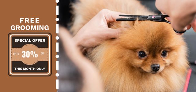 Free Pet grooming Offer with Cutest Little Dog Coupon Din Large – шаблон для дизайна