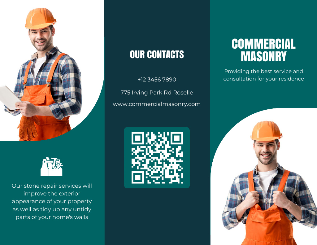 Commercial Masonry Services Green Brochure 8.5x11in – шаблон для дизайну