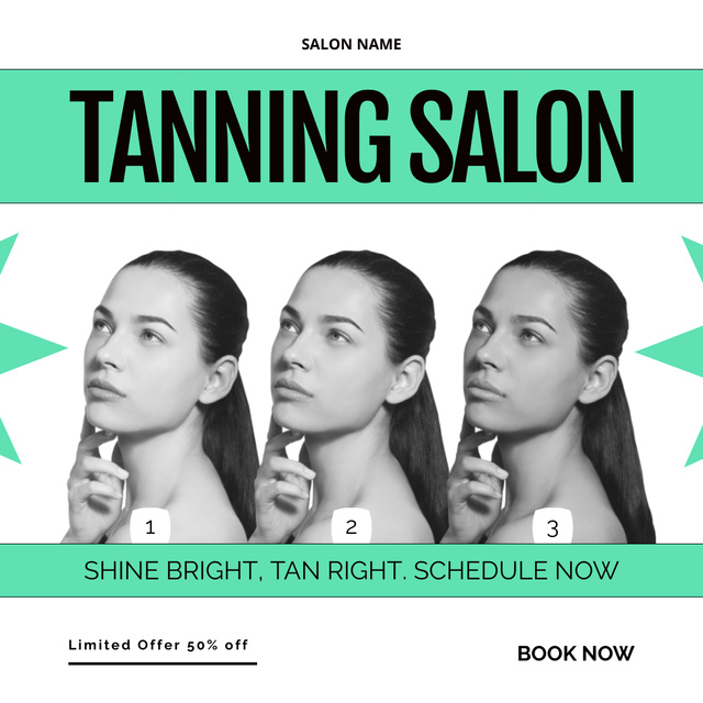 Tanning Salon Advertising with Black and White Photo of Woman Instagram AD Tasarım Şablonu