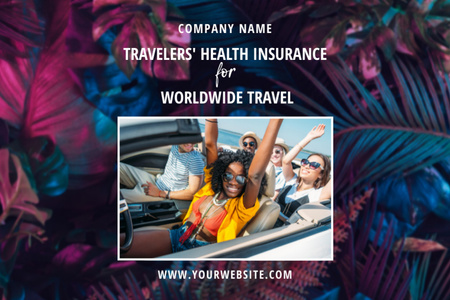 Health Insurance Offer for Tourists with Young People in Cabriolet Flyer 4x6in Horizontal Modelo de Design