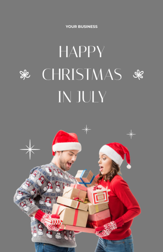 Plantilla de diseño de Heartfelt Christmas in July Wishes with Young Happy Couple Flyer 5.5x8.5in 