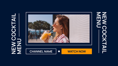 New List with Cocktails at Bar Youtube Thumbnail Design Template