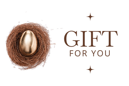 Easter Holiday Offer with Golden Egg in Nest Gift Certificate Design Template