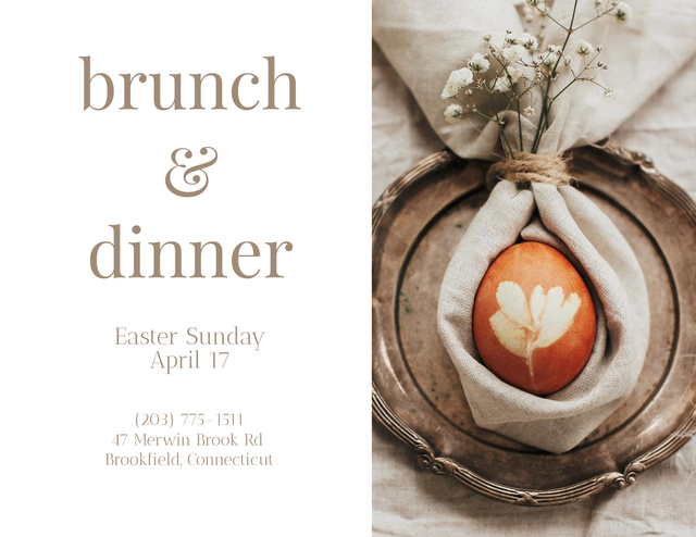 Easter Brunch and Dinner Announcement with Decorated Egg Flyer 8.5x11in Horizontal Design Template