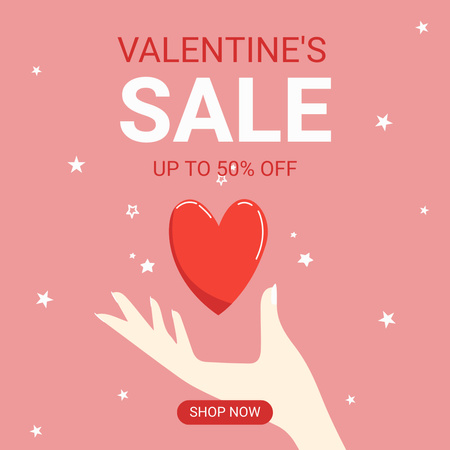 Valentine's Day Offers on Pink with Heart Instagram AD Design Template