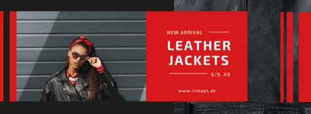 Fashion Ad with Woman in Leather Jacket Facebook cover Design Template
