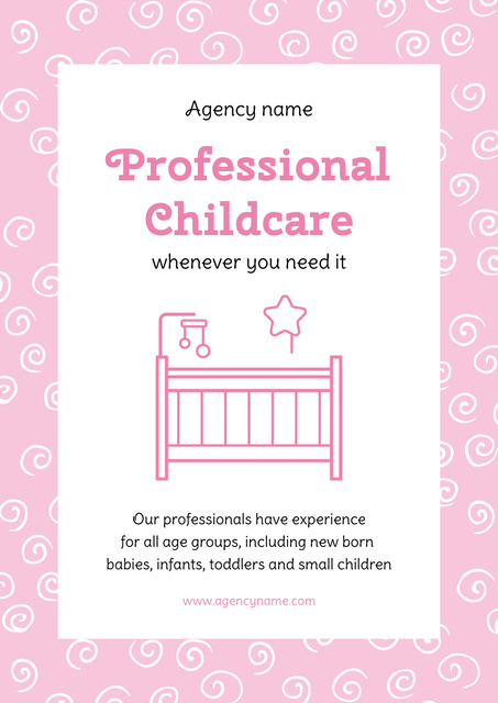 Caring Babysitting Services Offer In Pink Poster – шаблон для дизайну