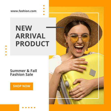 Szablon projektu Woman with Suitcase for Summer and Fall Fashion Sale Offer  Instagram
