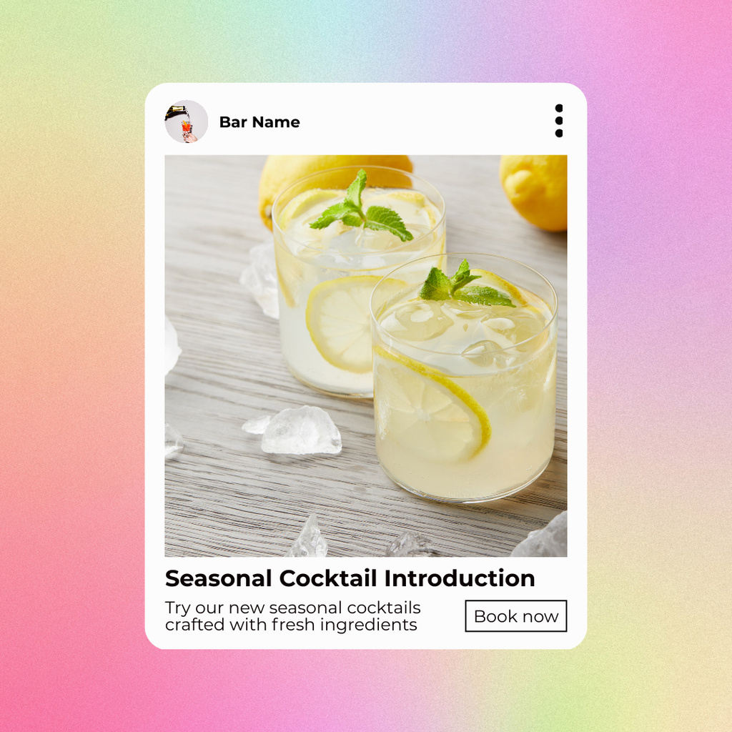 Presentation of Seasonal Cocktails with Lemon Slices Instagram Modelo de Design