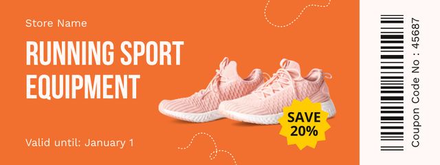 Sports Shoes Discount Offer on Orange Coupon Design Template