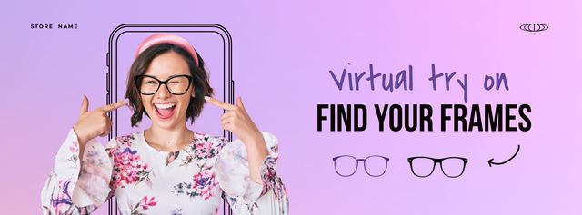 Young Woman Proposes Online Glasses Fitting Application Facebook Video cover tervezősablon