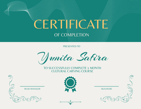 Award of Completion Carving Course Certificate Tasarım Şablonu