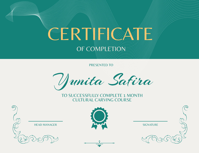 Award of Completion Carving Course Certificate Modelo de Design