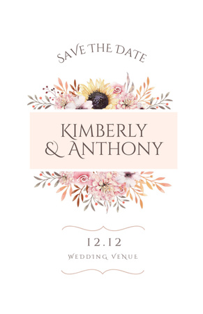 Template di design Wedding Celebration Announcement with Retro Style Flowers Invitation 5.5x8.5in