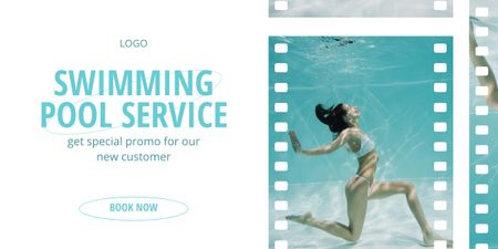Pool Maintenance Services with Women Underwater Image tervezősablon