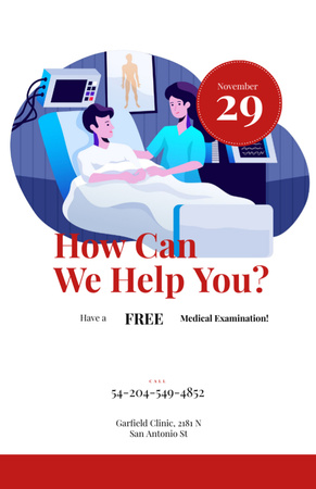 Doctor Supporting Patient In Hospital With Free Examination Invitation 5.5x8.5in Design Template