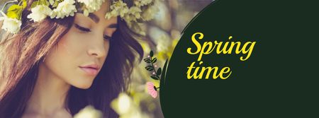 Platilla de diseño Beautiful Woman in Spring Flower Wreath Facebook cover