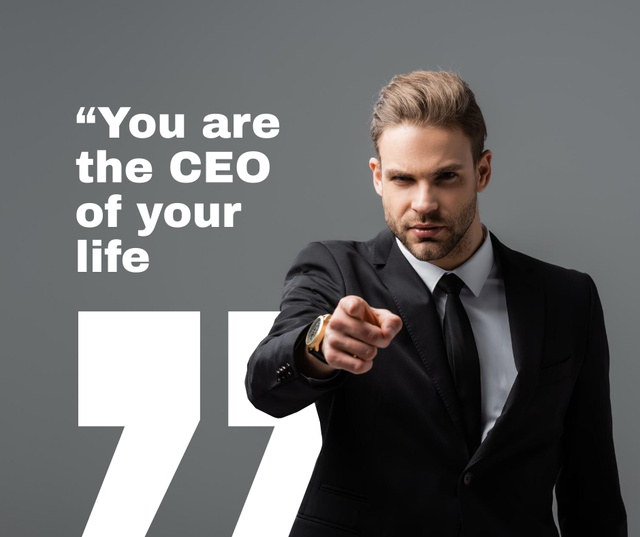 Business Quote with Man pointing Facebook Modelo de Design