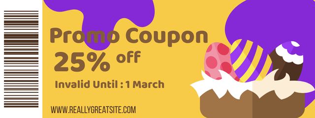 Easter Day Promotion with Traditional Dyed Eggs in a Nest Coupon Design Template