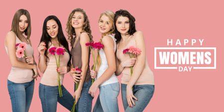 Plantilla de diseño de Hermosas mujeres con flores en el día internacional de la mujer Twitter 