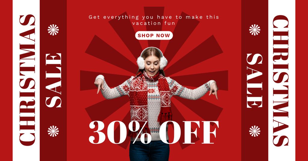Christmas Knitwear Sale Red Facebook AD Πρότυπο σχεδίασης