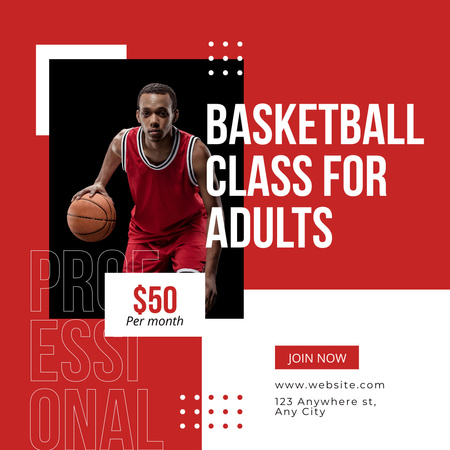 大人向けバスケットボールクラス広告 Instagramデザインテンプレート