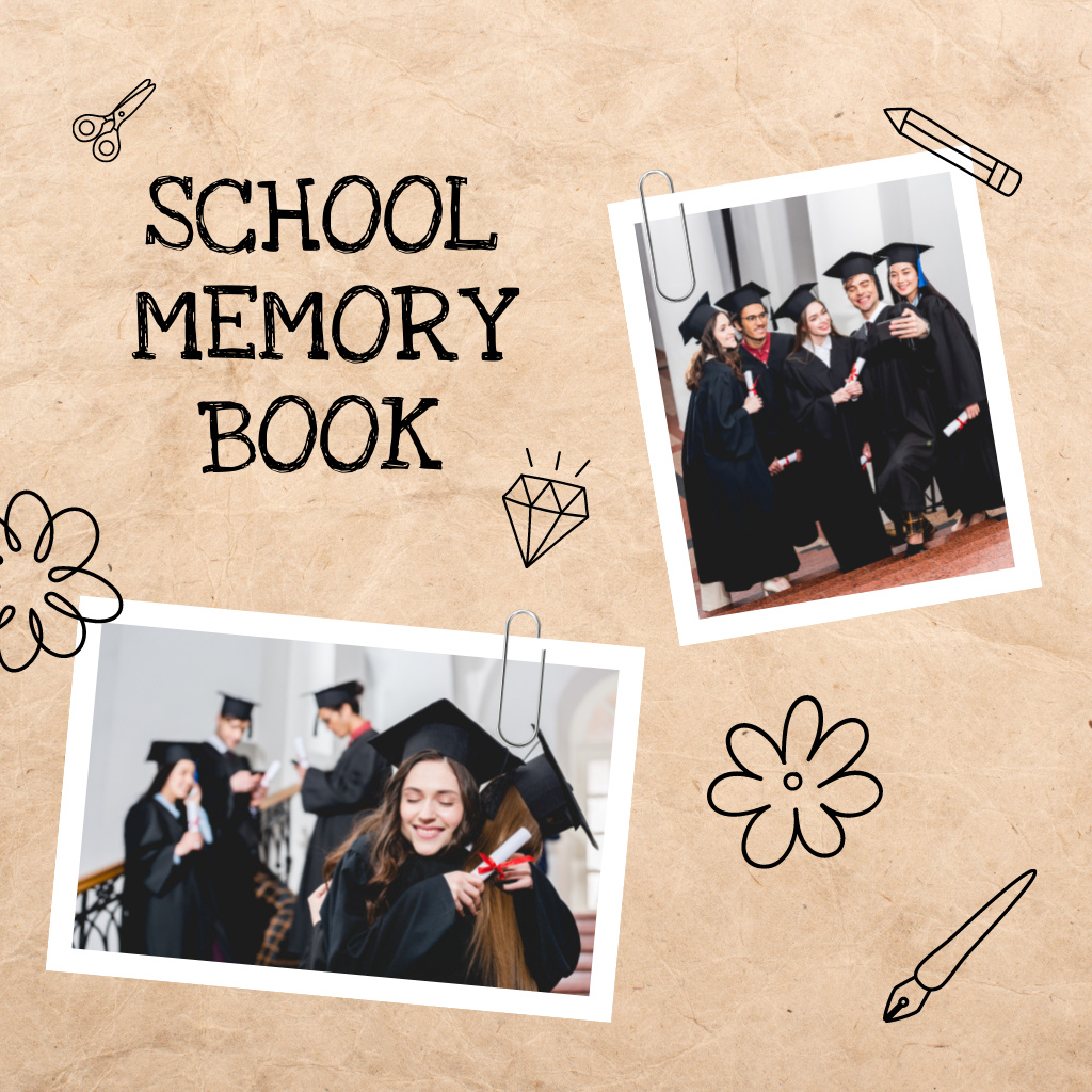 Ontwerpsjabloon van Photo Book van Cheerful Students with Diplomas at Graduation Ceremony