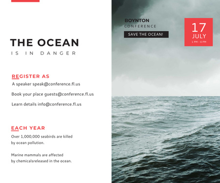 Ecology Conference Invitation with Stormy Sea Waves Medium Rectangle Design Template